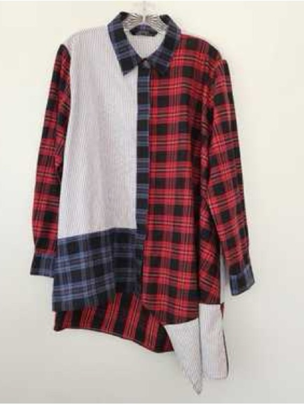 Zara Red and Black Plaid Women's Button Down Shirt